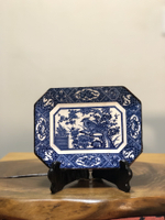 日本中古舶來品青花滿繪花鳥醬釉邊方形賞盤