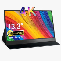 4K 13.3Inch HDR IPS Portable Screen Display HDMI USB-C Gaming Monitor For Phone Xbox Series X PS4 5 Switch Raspberry Pi Laptop