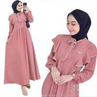 NS.TRENDY GAMIS LARISSA MAURA DRESS BAJU MUSLIMAH POLOS BAHAN CRINKLE AIR FLOW Polos Hitam