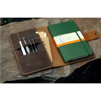 Personalized leather moleskine cover with pen holder custom leather cover for large moleskine volant cahier journal notebook