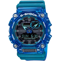 【CASIO 卡西歐】G-SHOCK 炫彩音浪 工業風雙顯手錶-科技藍 畢業禮物(GA-900SKL-2A)
