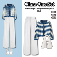 Paket OOTD Satu Set65- Setelan wanita Korean Outfit Remaja Kekinian Cardigan Stripe Set Wanita hijab