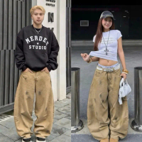 Quần Baggy Ống Rộng Nữ Phong Cách Y2K – Jean Wash Loang Cá Tính, Streetwear Dễ Phối