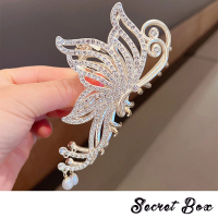 【SECRET BOX】韓國設計華麗美鑽鑲嵌水滴珍珠縷空蝴蝶造型抓夾 馬尾夾 鯊魚夾(珍珠抓夾 縷空抓夾)