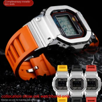 For Casio G-SHOCK GMW-B5000 GM-B2100 3459 TFG TFC GD TCM Small square Fluororubber Watch strap Steel Connecting port Watchband