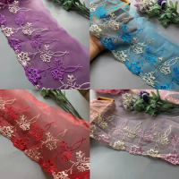 1 yards Flower Lace Ribbon Trims Purplu Blue Webbing Applique for Sofa Cover Curtain Textiles Trimmings Embroidered Lace Fabric