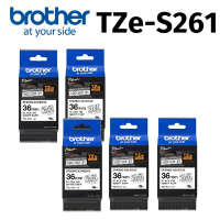 【5入組】brother TZe-S261 超黏性護貝標籤帶 ( 36mm 白底黑字 )