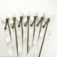 5pcs withe 3# (20-50cm) 8-20inch Round bead modeling copper zipper metal zipper