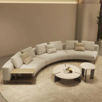 Minimalist curved sofa living room corner cotton and linen fabric large apartment villa special-shaped corner sofa