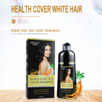 Mokeru 500ml Natural 100% Gray Coverage Permanent Ginseng Black Hair Dye Shampoo for Man Women Coloring Dye Shampoo