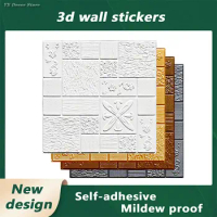 12pcs 3D Wall Sticker Self Adhesive 3D Panel Wall Decoration Waterproof 3D Foam Wallpaper Living Room Bedroom Home Decoration