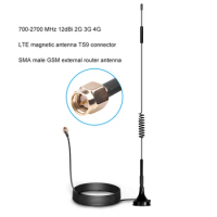 Bundwin 1.5m TS9 CRC9 SMA Male Connector 700-2700MHz GSM External Router Antenna 12dBi 2G 3G 4G LTE Magnetic Antenna