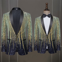 2023FEN เสื้อสูทปักเลื่อมไล่ระดับดาวตกสำหรับผู้ชายชุดการแสดงนักร้องบาร์การแสดงบนเวทีพิธีกรแคทวอล์คสบายๆ