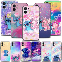 Phone Case For Apple iPhone 13 12 11 Pro Max Mini XS XR X 7 8 6 6S Plus 5 5S SE Cover Shell Bling Angel Kiss Stitch Pink bubble