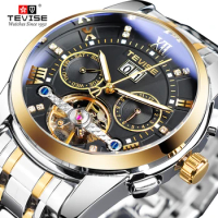 TEVISE Automatic Mechanical Men Watches Top Brand Luxury Diamond Gold Black Fashion Stainless Steel Belt Man Watch Waterproof