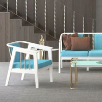 SOFA SIANTANO 311-7 + MEJA / SOFA KAYU SOLID VARIASI PIPA BESI DILAPISI BUSA DAN KAIN BIRU