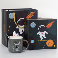 創意馬克杯星空宇航員禮物水杯卡通陶瓷帶蓋勺家用牛奶咖啡杯【不二雜貨】