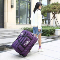 Large Capacity Oxford Cloth Travel Bag Woman Zipper Suitcase on Wheels Fold Business Rolling Bag Fashion Trolley Bags Wheels