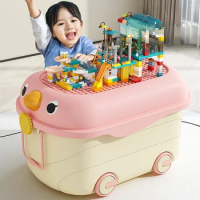 ECHOME Storage Boxes Children's Toy Storage Cabinet Large Capacity Bottom Pulley Environmentally Friendly Storage Organizer