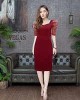 LooWear Dress Kasual Formal Lengan 3/4 Tile Puff Bahan Scuba Premium Modern Kekinian Terbaru