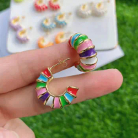 Fashion Rainbow Color Cute CC Shape Enamel Lucky Stud Earrings for Jewelry Daily Wear
