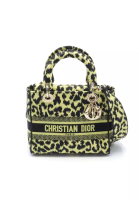 Christian Dior 二奢 Pre-loved Christian Dior LADY D-LITE Lady Delight Medium Handbag tote bag leopard canvas yellow-green black 2WAY