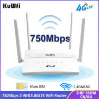 KuWFi 4G LTE Wireless WiFi Router 3G 4G SIM Wifi Router 2.4G 5.8G Dual Band 750Mbps Roteador LAN WAN Support 32 Users