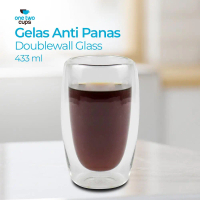 Alat Dapur One Two Cups Gelas Kopi Anti Panas Double Wall Glass Borosilicate 433 ml - PLY1704 - Tran