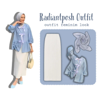 TERMURAH One Set Kekinian 3in1 Paris Premium & Atasan Wanita Pita Polos & Rok Span Plisket 047A Cant