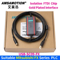 FTDI Isolation Chip USB-SC09-FX Programming Cable For Mitsubishi FX1N/FX2N/FX1S/FX3U Series PLC
