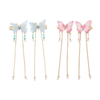 MXMB Chinese Pearl Tassels Butterfly Hairpin for Woman Hanfu Cosplay Hair Clip