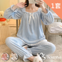 【Kosmiya】1套 甜系公主風法蘭絨珊瑚絨睡衣居家服(多色可選/法蘭絨珊瑚絨睡衣/長袖睡衣/兩件式睡衣)