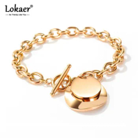 Fashion Stainless Steel Love Circle Round Tag Charm Bracelets Bohemia Link &amp; Chain Bracelet For Women Girls B17095