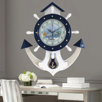 時鐘 歐式木鐘 地中海船舵鐘表石英鐘 客廳鐘 掛表鐘表輕奢實木靜音時鐘