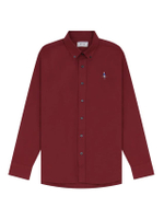 เสื้อเชิ้ตผู้ชายแขนยาว Slim Embroidery Stretch Oxford Shirts (Classic Man) สีแดง Dark Red