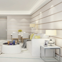 白色3D寬條紋墻紙 臥室客廳背墻 加厚皮絨壁紙