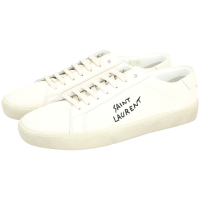 YSL Saint Laurent COURT CLASSIC 皮革拼帆布繫帶字母運動鞋(米白色)