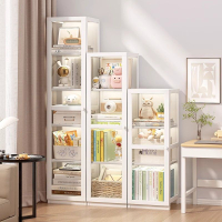 書櫃輕奢高級感儲物櫃帶門仿玻璃書架一體靠墻客廳白色組合置物架