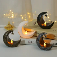 Eid Mubarak LED Moon Candlestick Middle East Festival Decorative Arrangement Arab Lantern Electronic Candle Lantern Wind Lantern