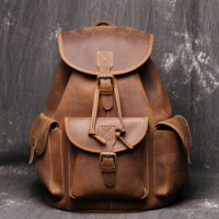 Large Capacity Fashion Travel Backpack Men's School Bag Real Leather Vintage Backpack for Men Laptop Backpack