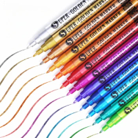 12-colors Super Metallic Color Acrylic Marker Pen Set 0.7MM Art Painting Gundam Model Coloring Waterproof Marker Pen