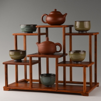 從簡黃花梨博古架小號實木紫砂壺展示架茶具置物架擺放收納茶杯架