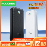 Rocoren 22.5W 20000mAh Power Bank QC PD 3.0 35W Fast Charge PowerBank Portable 10000mAh External Battery For iPhone 15 Xiaomi