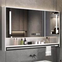 Wall Mirror Toilet Storage Cabinet Bathroom Hanging Mirror Solid Wood with Light Soft Light Defogging Wall-Mounted with Shelf Anti-Oxidation Scratch-Resistant 17 dian