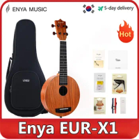 Enya Round Soprano Ukulele 21 Inch, Mahogany and Ebony with Start Kit Includes Online Lessons, Case, Strap, Strings(EUR-X1)