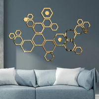 3D Acrylic Hollow Hexagonal Mirror Honeycomb Wall Sticker Self-adhesive Paper Waterproof Home Living Room Bedroom Decoration