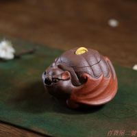 【暢陶】宜興紫砂壺全手工家用仿生茶壺紫泥來福納財手抓壺 85cc