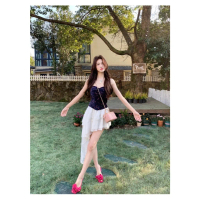 (40-80Kg) Áo Corset Gấm Đen Hoa Đỏ Cúp Ngực (Có BigSize) UnihomeClothing CV269