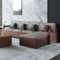 【KENS】沙發 沙發椅 胡桃木實木沙發大小戶型客廳現代簡約多功能儲物組合沙發冬夏兩用