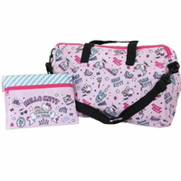小禮堂 Hello Kitty 折疊尼龍拉桿行李袋《粉.插圖》旅行袋.側背袋